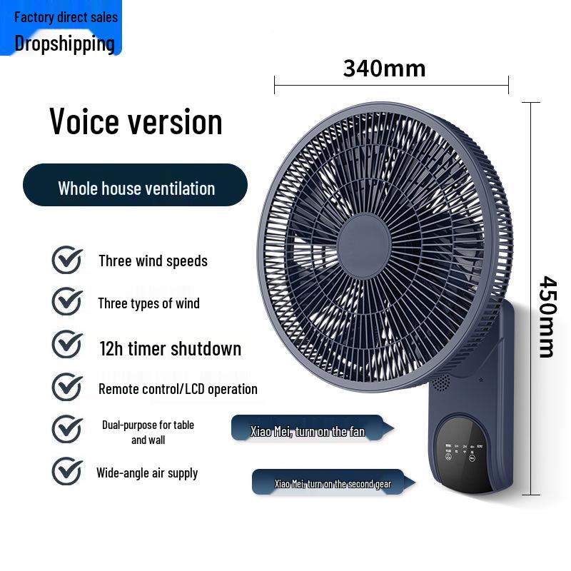 Silent Wall Fan: Energy-Saving 3-Speed Household Air Circulator for Living Room