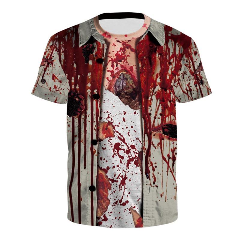 Summer Halloween skull digital printed shirt, men's and women's plus size crew neck short sleeves