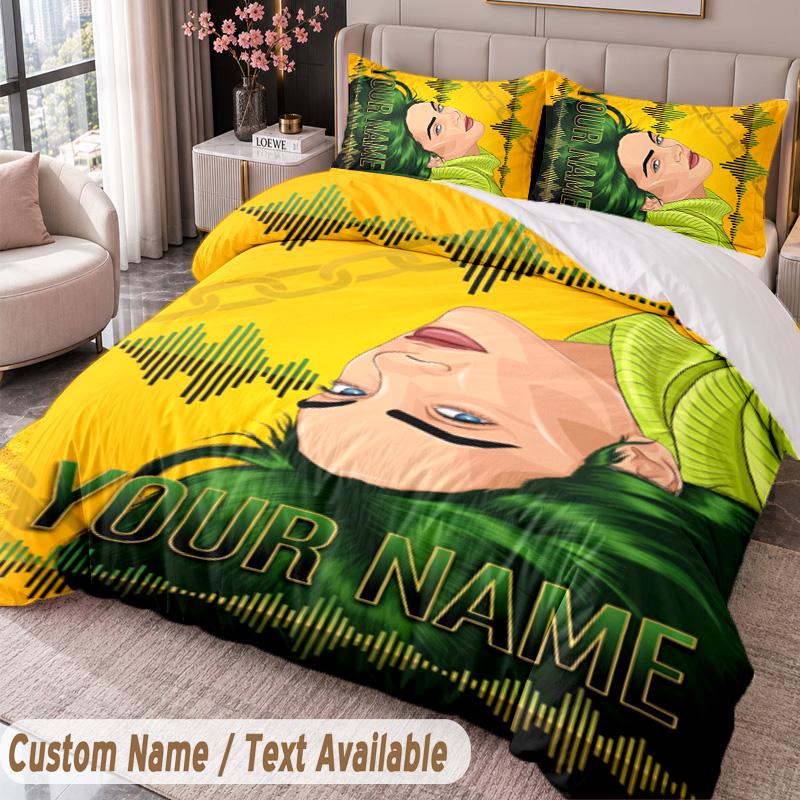 Custom Name Text 3Pcs Bedding Set Billie Eilish Duvet Cover And Two Pillowcases