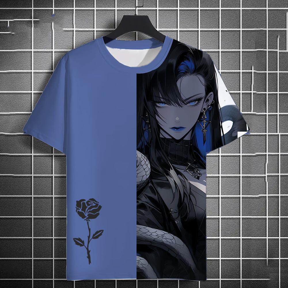 Summer Anime Girls Rose 3D Print T-Shirts Streetwear Men Fashion Oversized O-Neck Short Sleeved T Shirt Tees Tops Clothing