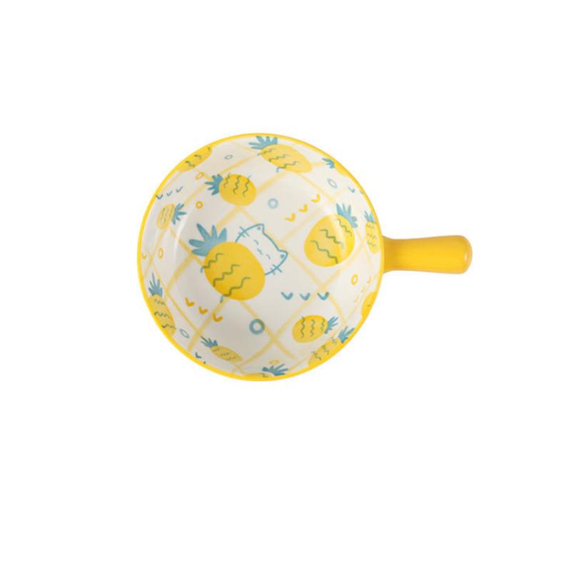 

Мультяшная миска для лапши быстрого приготовления, керамическая бытовая миска для фруктового салата, милая миска для выпечки с ручкой в ​​форме сердца для девочек, миска для фруктов жёлтый