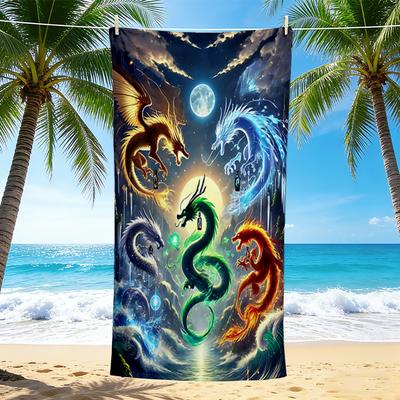 1Pc Five Dragons Moon Beach Towel Quick Dry Multiuse For Beach Pool Gym Yoga Home Travel Christmas Halloween Xmas Gift G1214
