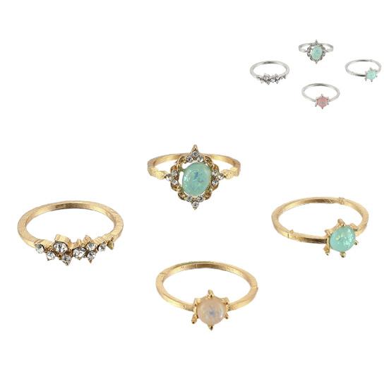4Pcs/Set Faux Gem Geometric Knuckle Rings Candy Color Stackable Finger Rings Jewelry Accessory