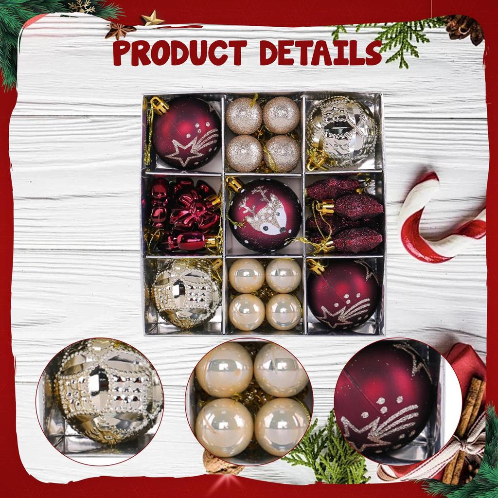 35 Pieces Christmas Ball Ornaments Set Tree Hanging with Star, Bowknot Shape