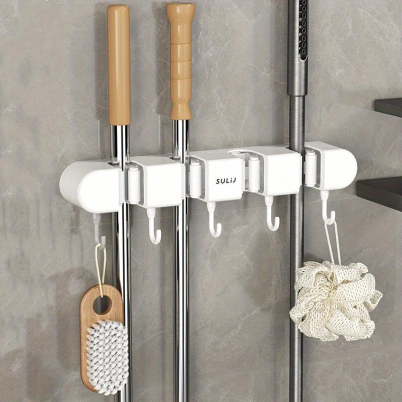 Space-Saving SULIJ 1pc Multifunctional Mop and Broom Rack, Wall-Mounted Storage Organizer with Easy Install Shelves for Toilet and Bathroom