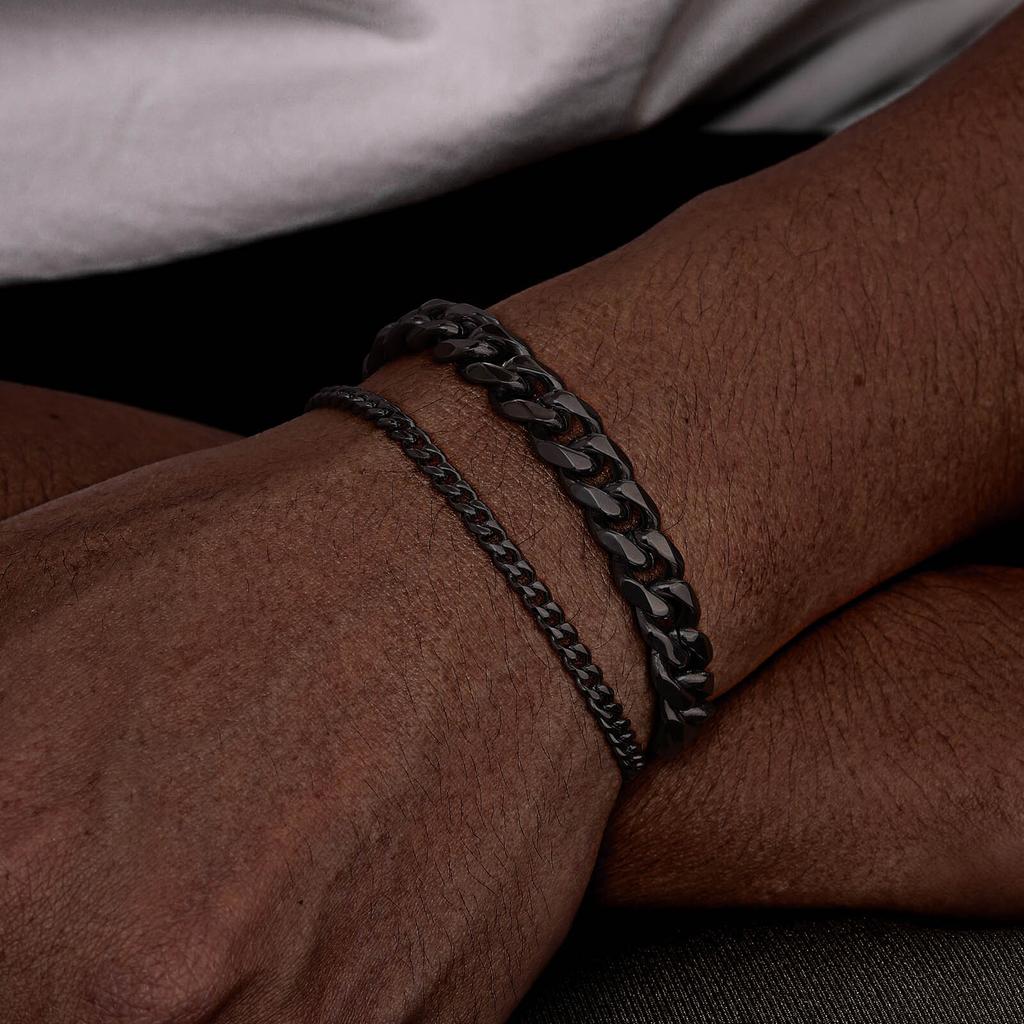 2pcs/set Cuban Chain Bracelet for Men,Waterproof Stainless Steel Miami Curb Wristband,Causal Jewelry Gift