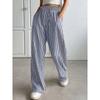 women's Striped Drawstring High Waist Wide Leg Pants Casual Loose Straight Leg Trousers