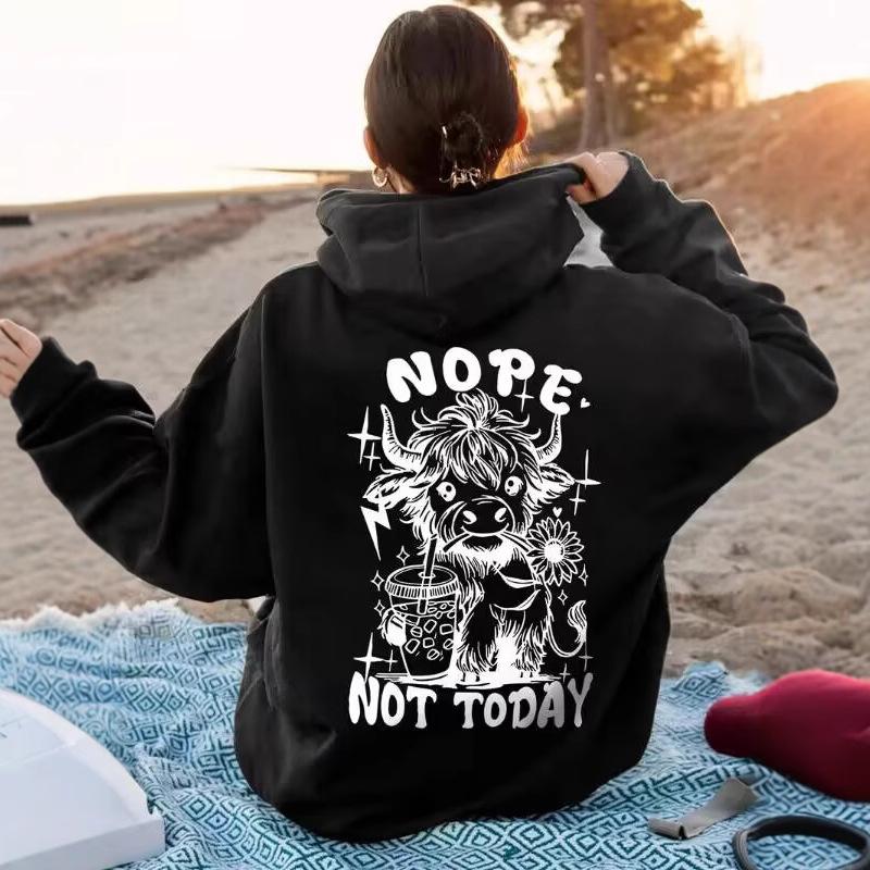 

Женские весенне-осенние повседневные спортивные худи с капюшоном, длинным рукавом, большим карманом, мультяшным принтом теленка, пуловер-толстовка 5XL