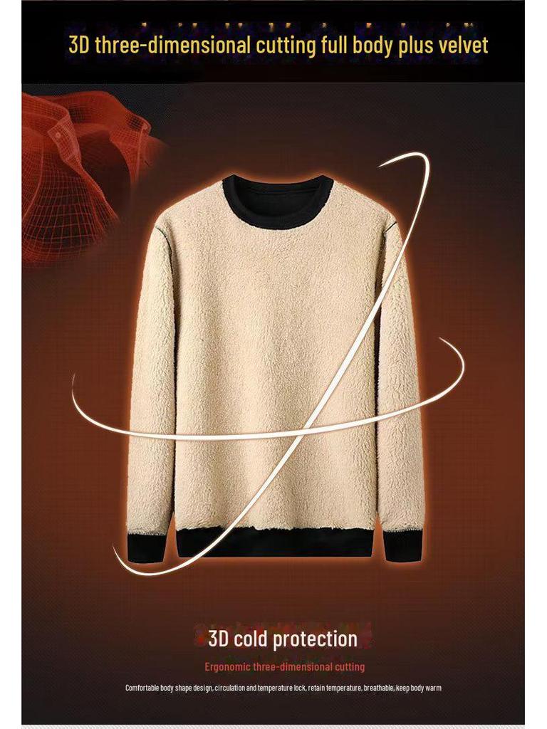 Hanorac călduros din lână de miel pentru bărbați - Catifea îngroșată, Croială lejeră, Gât rotund, Stil toamnă/iarnă