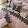 Vintage French Black Lace Ruffles Bedding Set Solid Color Duvet Cover Set Flat/Fitted Bed Sheet Pillowcases With Pillowcases