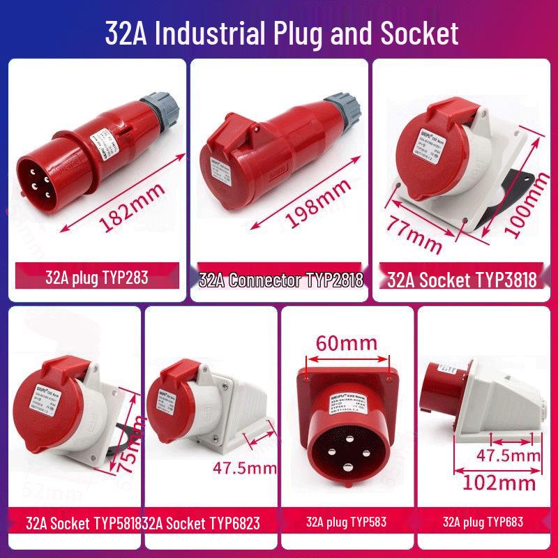 Weipu TYPR285 Angled Aviation Plug, Male/Female Connector, 16A/32A, 5-Core, Surface/Flush Mount