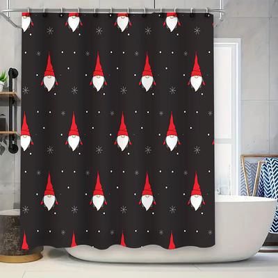 GAE kerstthema douchegordijn met de rode muts van de Kerstman met witte rand, ontworpen voor huisbadkamerdecoratie in zwart