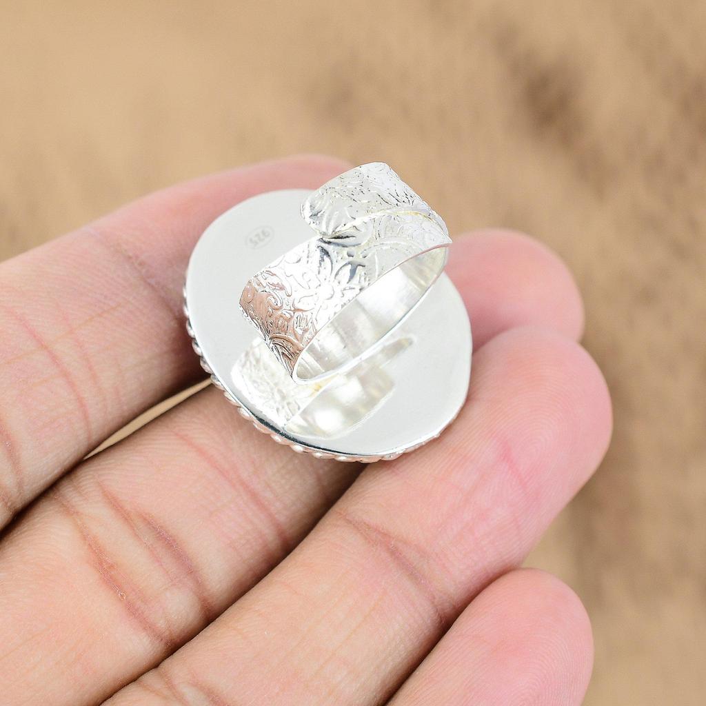 Round Larimar Gemstone Sterling Silver Trendy Birthday New Promise Ring Jewelry