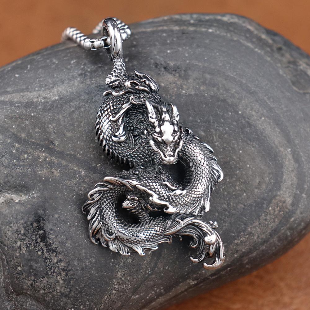 Fashion Chinese Dragon Pendant Chain Stainless Steel Domineering Loong Necklaces Amulet Unique Charm Men's Jewelry Accessories