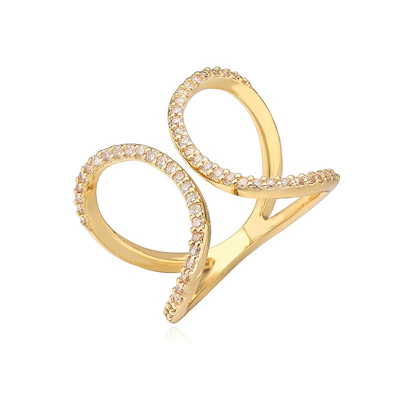 

HECHENG,Korean 18K Golden Plated Inlaid Zirconia Simple Small Waist Unisex Couple Copper Adjustable Ring 1Pcs resizable золотистий