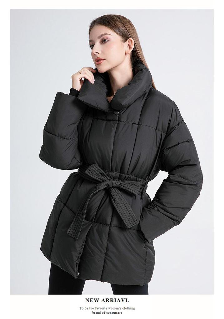Women's Mid-Length Down Cotton Jacket - 2025 Winter European & American Style, Padded Outerwear