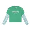 Logo Round Neck Pullover Simple Casual Loose Long Sleeve Drop Shoulder T-Shirt Women T-Shirt Watermelon-Green F11W419213F-GN