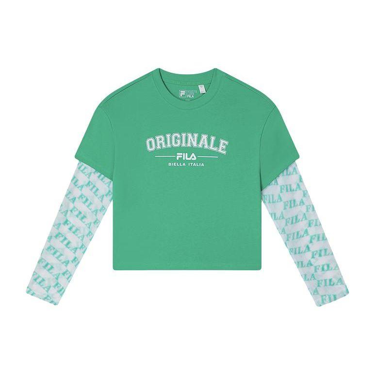 

FILA Logo Round Neck Pullover Simple Casual Loose Long Sleeve Drop Shoulder T-Shirt Women T-Shirt Watermelon-Green F11W419213F-GN M