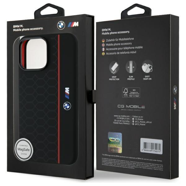BMW Bmhmp16X23Sher Iphone 16 Pro Max     6.9 Czarny/Black Hardcase Silicone Hexagon Red Line Magsafe