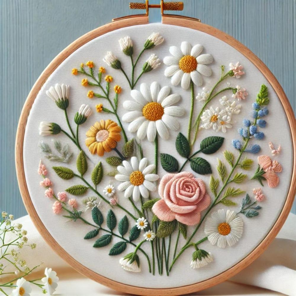 1set Floral Embroidery Kit, Including Stitch Instructions and Tools, Suitable for Beginners, DIY Cross-stitch Craft Materials.