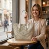 Vintage Damask Print Tote Bag Elegant Portable Daily Top Handle Shoulder Bag