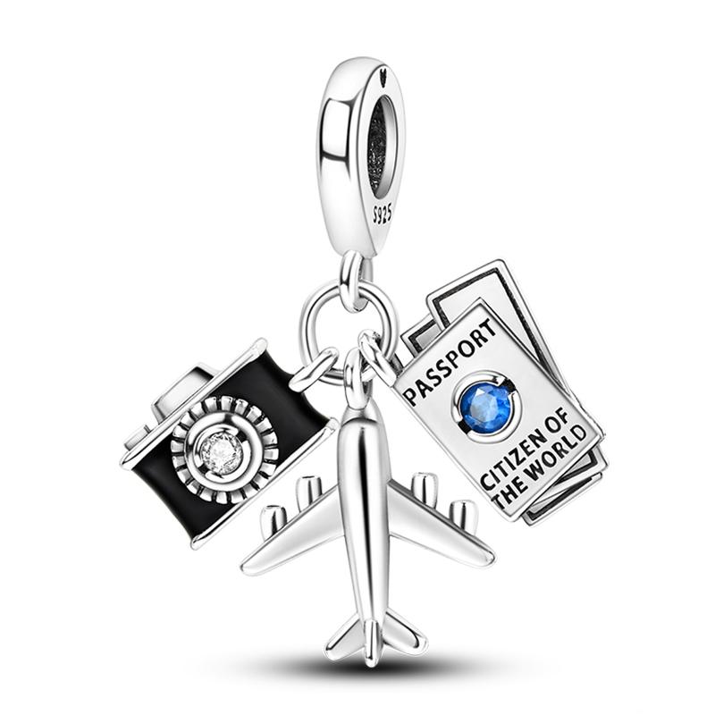 Charms Fit Pan S925 Silver American Style USA Eagle Independence Day Camera Passport Beads Original Bracelets DIY Fine Jewelry