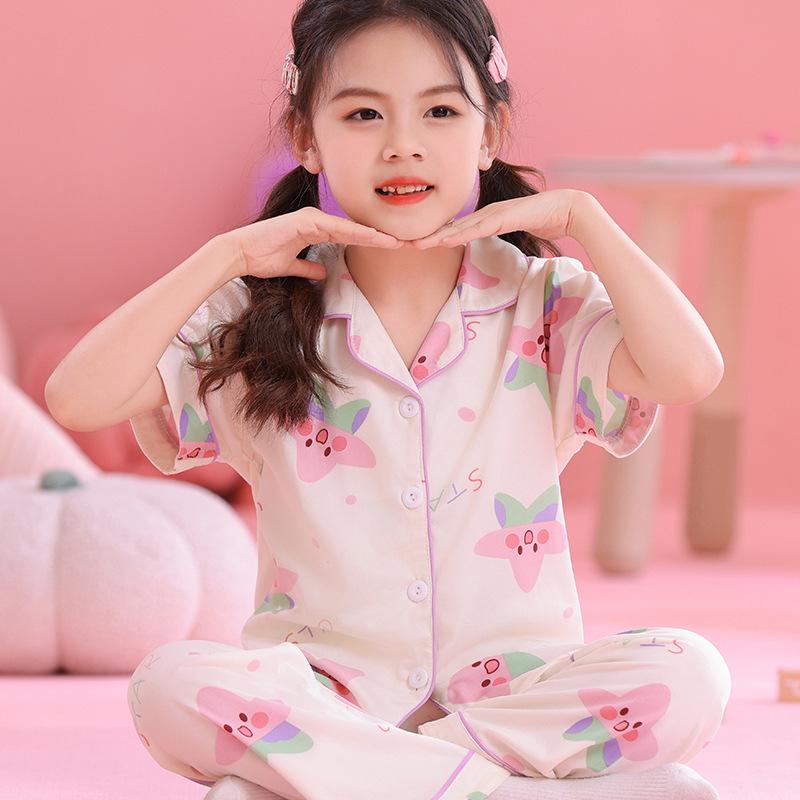 Kuromi Girls' Spring/Autumn Pajama Set with Short Sleeve Cardigan and Long Pants for Indoor/Outdoor Wear