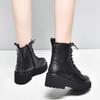 Women's boots 2025 winter new British style platform leather boots black first layer cowhide lace-up short boots casual muffin boots