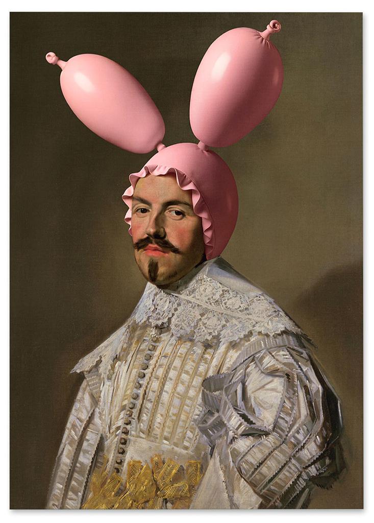 Canvas Painting Portrait with Pink Ears
