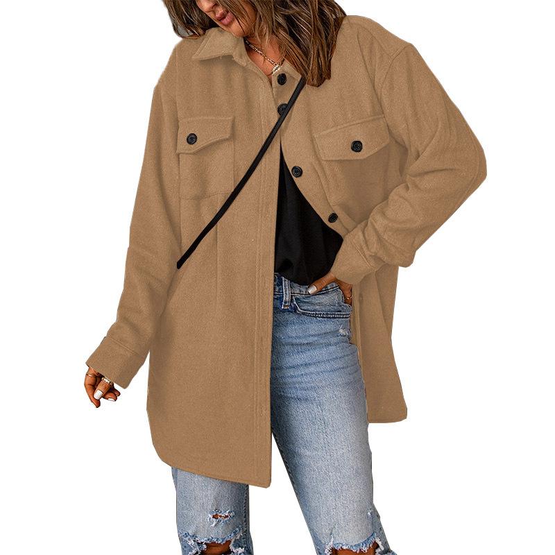 Corduroy Jacket Women's Solid Color Single Breasted Casual Lapel Woolen Jacket Women