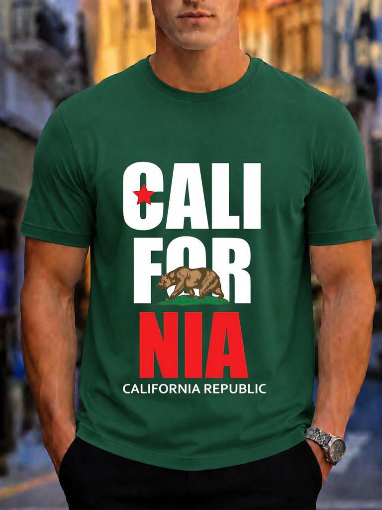2026 New Arrival 100 Cotton Tshirt California Republic Bear Red Star State Flag Eleunisext Print Crew Neck Casual Tee