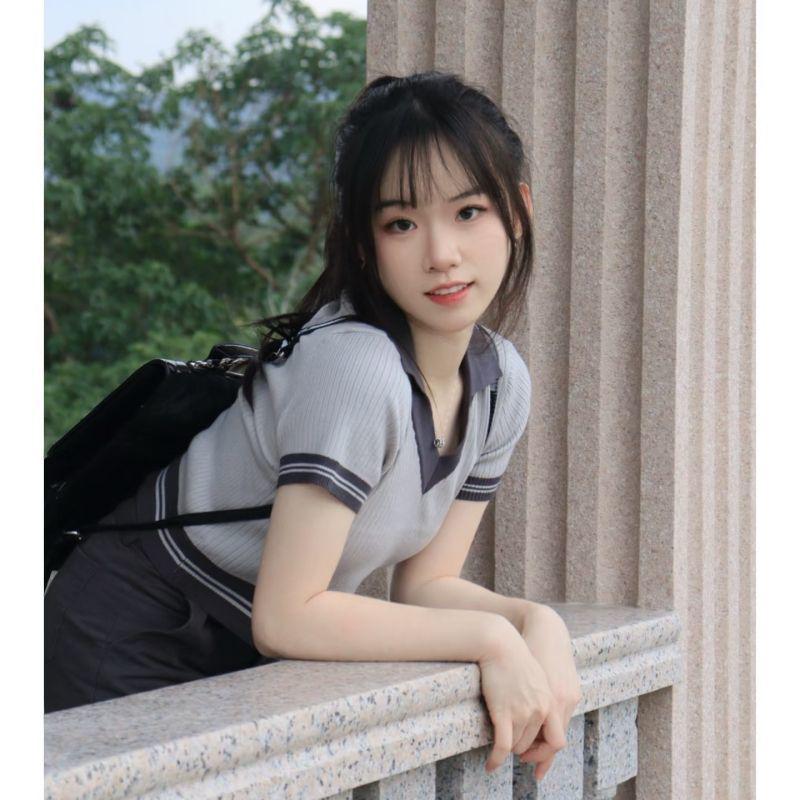 Chic Hong Kong Style Sweet & Spicy V-Neck Polo Knit Top - Women's Summer Short-Sleeve T-Shirt
