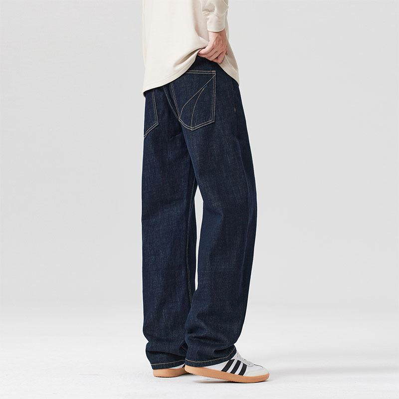 American Trendy Brand Denim Primary Color Jeans Men's Autumn New Pure Cotton Casual Loose Straight Wide-leg Trousers