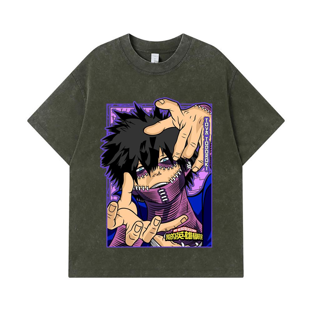 

275 GSM Washed T-shirts 100% Cotton My Hero Academia V17 Dabi Print Unisex Heavy Cotton T Shirt S армия зеленый