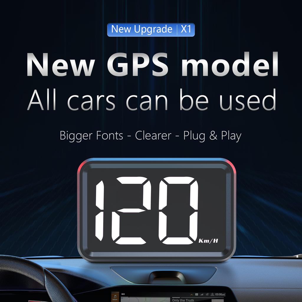 X1 GPS For HUD Speedometer KMH Speedometer For All Cars Head Up Display White/Green Light Big Font Plug and Play Auto Electronic