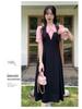 Plus Size Faux Two-Piece Spliced Design Slimming Little Black Dress for a Flattering Summer Look