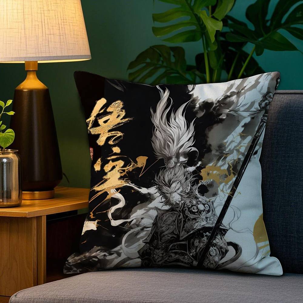 Black Myth Wukong Pillow Case Plush Linen Soft Double Sided Printed Design Throw Cushion Decorative Home