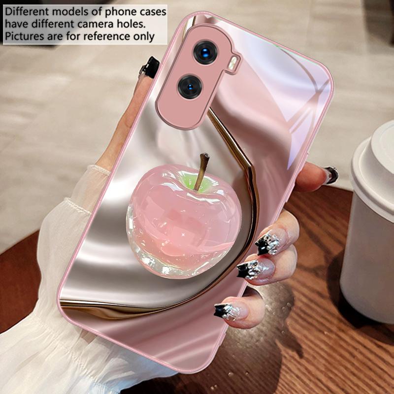Transparent colored apple For Honor 200 90 8X 9X Pro Lite P50 P40 Nova 10 11i P60 Magic4 6 Mate 20 50 Tempered Glass Phone Case