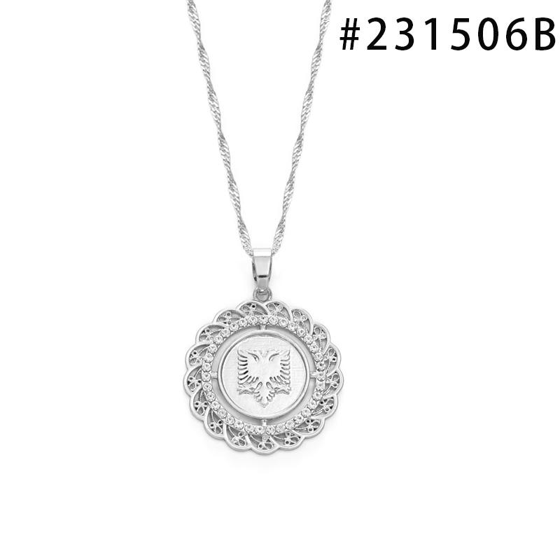 Anniyo Round Albania Eagle Pendant Necklace Charms Coins Jewelry Traditional Albanian Ornaments @231506 45cm or 17.7 Inches