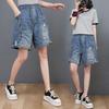 Women's Summer Denim Wide-Leg High-Waist A-Line Shorts, Plus Size, Five-Point Length