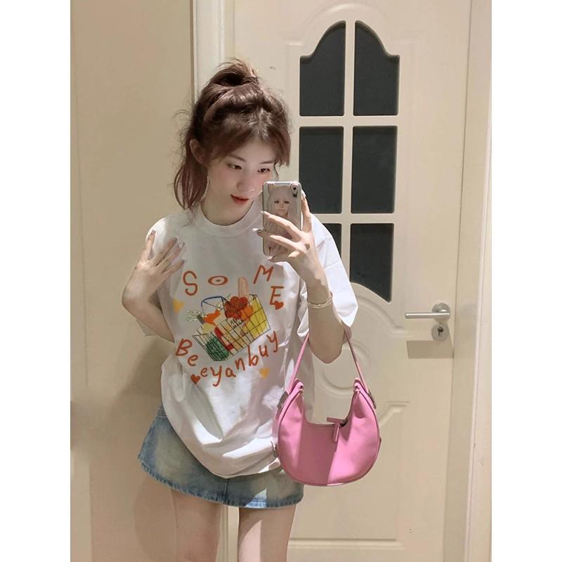 

White printed cotton short-sleeved t-shirt women s summer new loose casual couple half-sleeved thin t-shirt top trendy m (recommended 80-100) белый