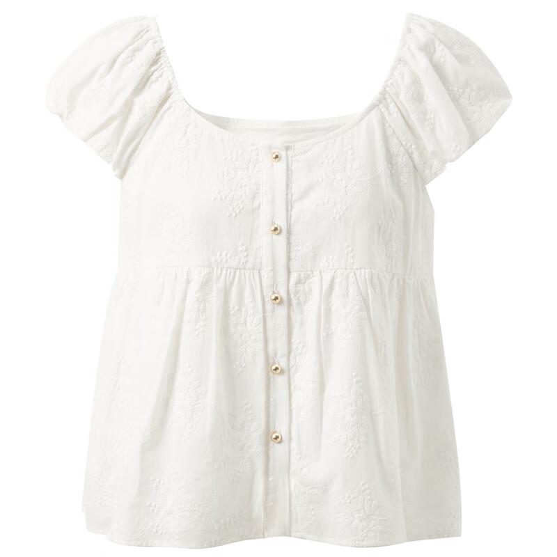 Sancai Damen besticktes Baumwoll-Babydoll-Oberteil mit Fledermausärmeln