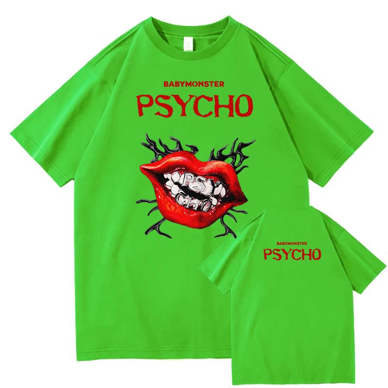 

New BABYMONSTER PSYCHO T Shirts Graphic Printing Cotton Tees Loose Fashion Female Tee Shirt Men Clothing Quality Tops Streetwear 2XL
