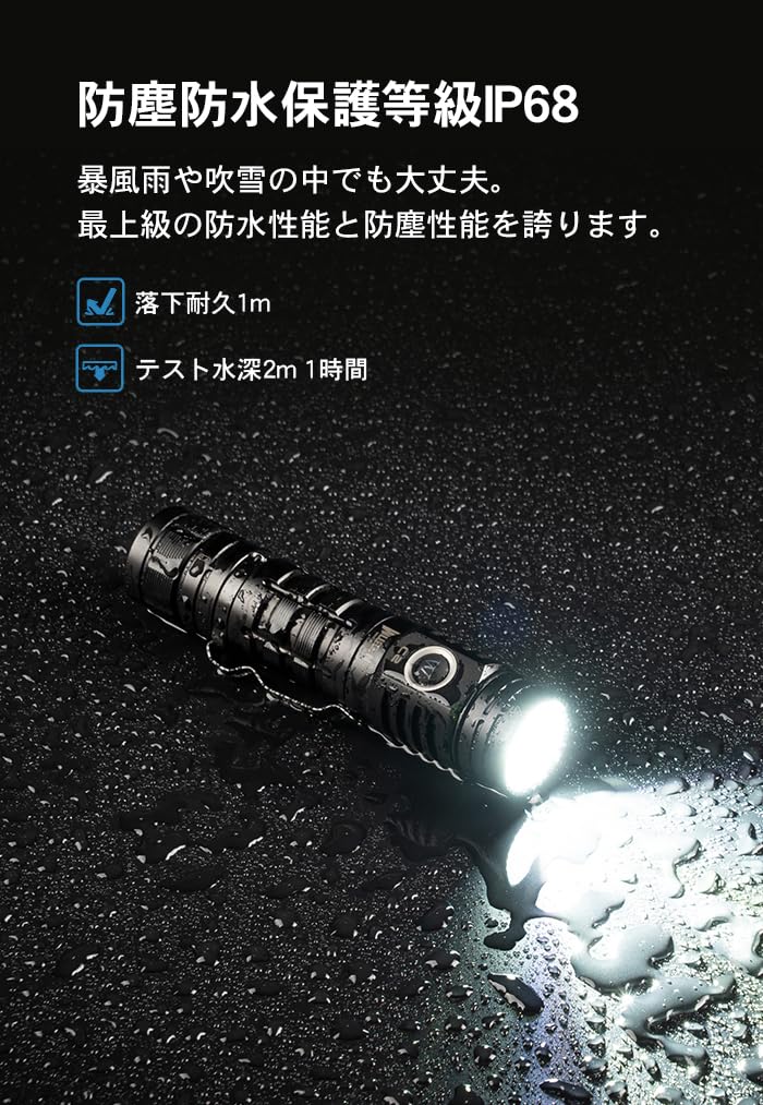 WUBEN C2 LED Portable and Portable Flashlight Ideal for Outdoor and Walking Flashlight, [2000 Lumens, Type-C, USB-A, Rechargeable, Compact, Clip-on,