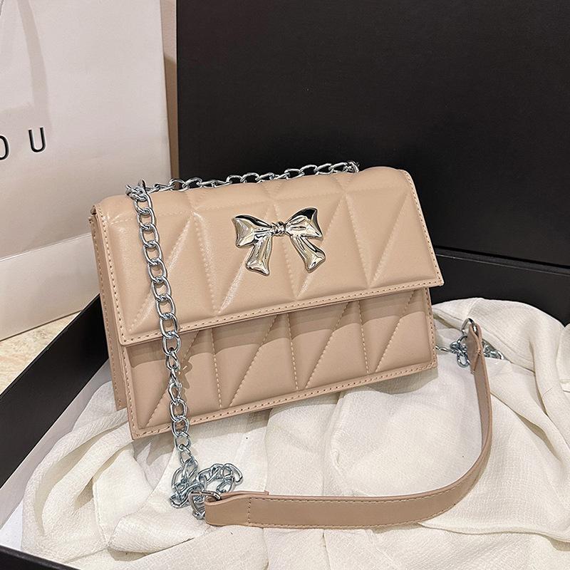 Rhombus Chain Bag Women'S Autumn High-Value Fashion Bow Versatile Shoulder Messenger Bag Small Square Bag