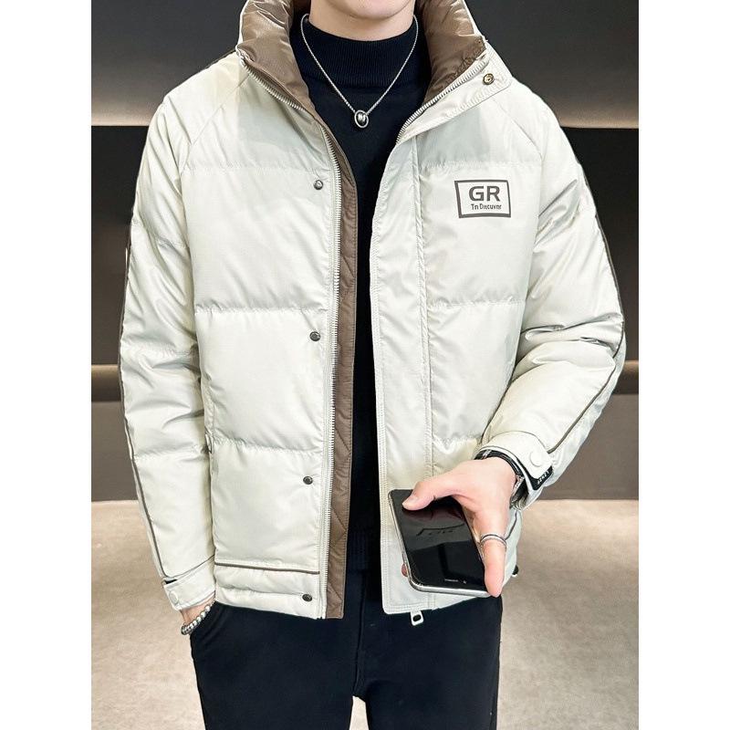 Men's 2025 Winter Down Jacket: Trendy Color Block, Stand-Up Collar, Extra Thick, High-End Outerwear.