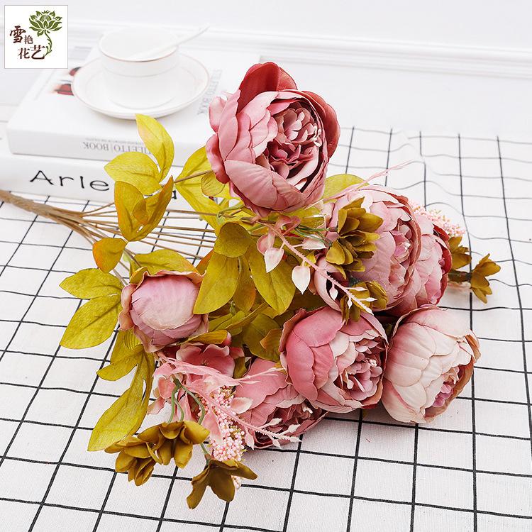 Simulation of 13 autumn bud peonies, home decoration silk flowers