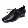 Square head women's spring new simple temperament lace-up small single shoes comfortable flat shoes women's small leather shoes
