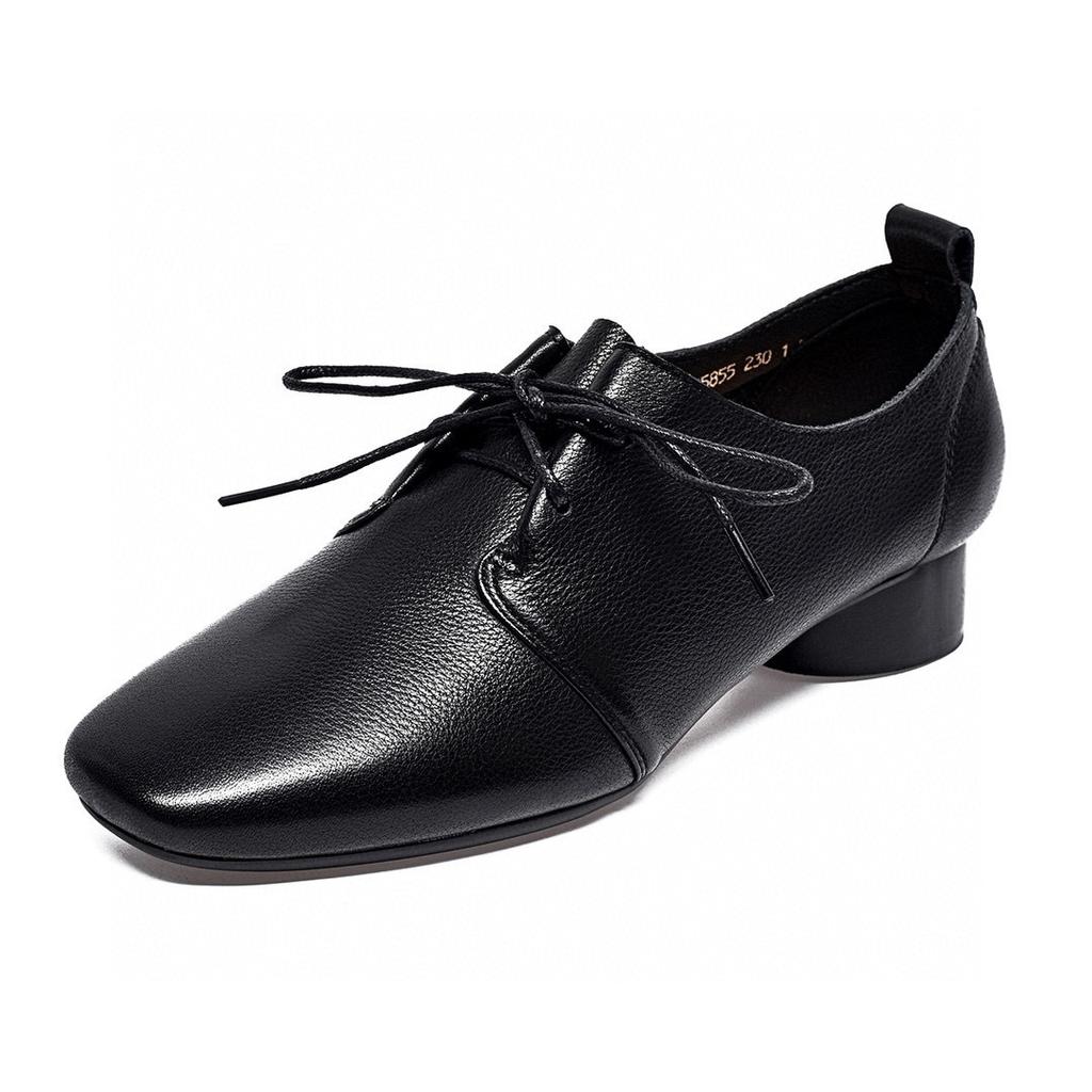 Square head women's spring new simple temperament lace-up small single shoes comfortable flat shoes women's small leather shoes
