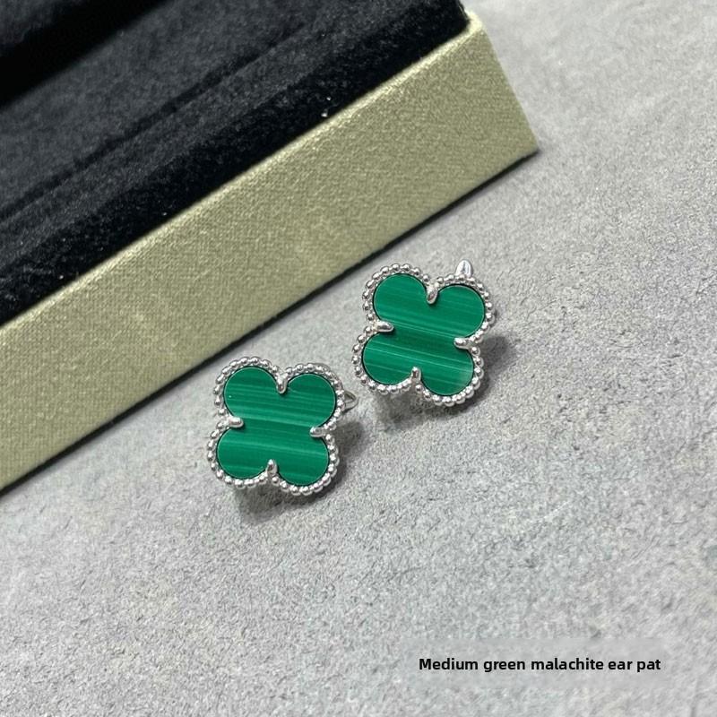 High Quality Four-leaf Clover Earring Buckle White Mother-of-pearl Earrings Red Chalcedony Black Agate Earrings